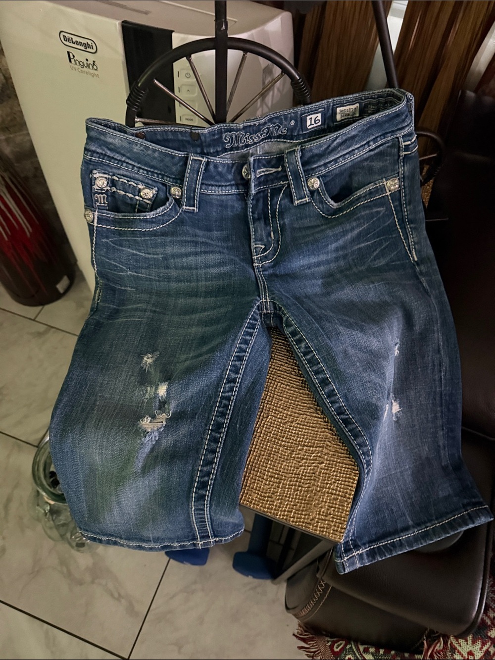 Miss Me Dark Blue Distressed Denim Shorts